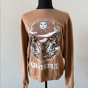 Brown Graphic Sweatshirt with Sun and Butterfly Design